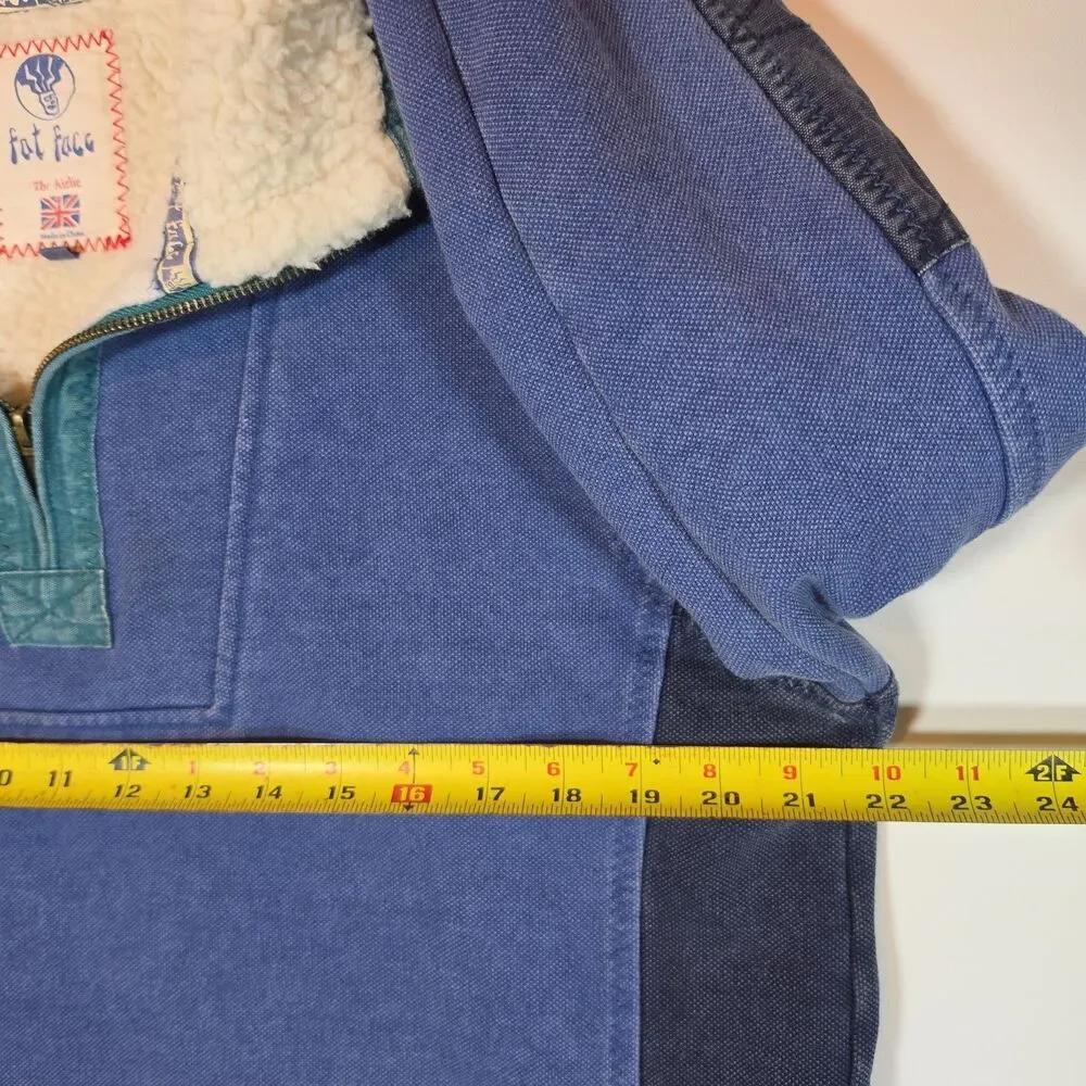 Fat Face Airlie Sweatshirt Mens Quarter Zip Sz M Blue & Green 100% Cotton Rugged